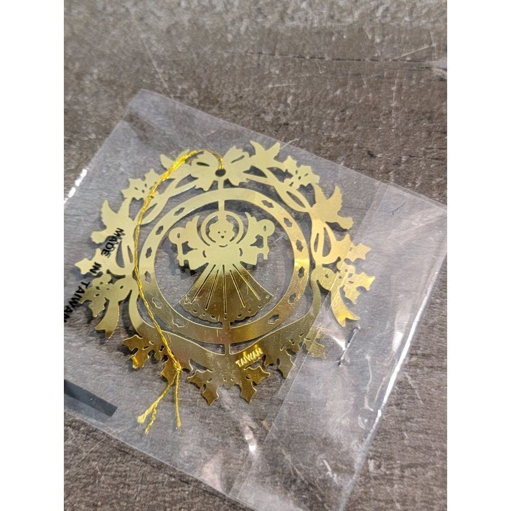 Golden Tin Angel Dove ornament Xmas decor